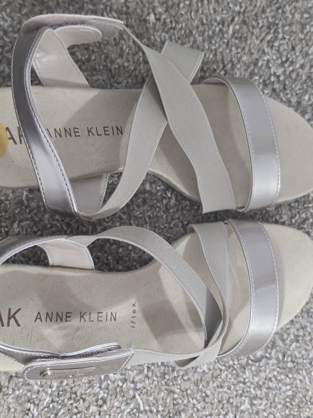 Anne Klein Metallic Silver Elastic Strap Sandals Size 8 New Without Tags